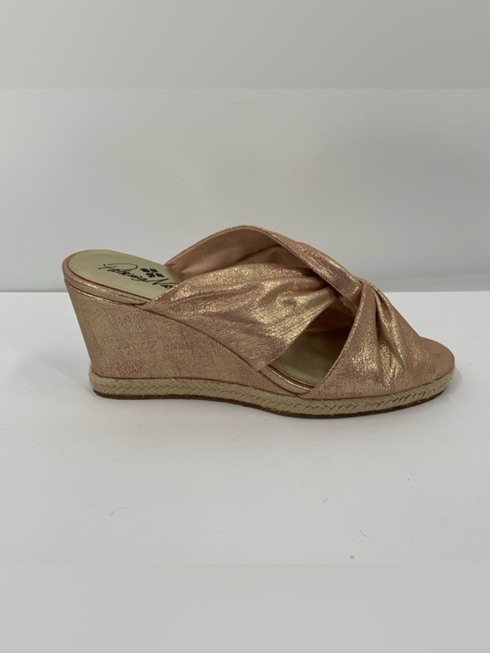 Patricia Nash Ricarda metallic leather slide espadrille sandal shoe rose gold 9